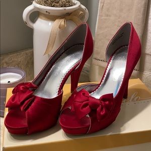 Red satin shoes